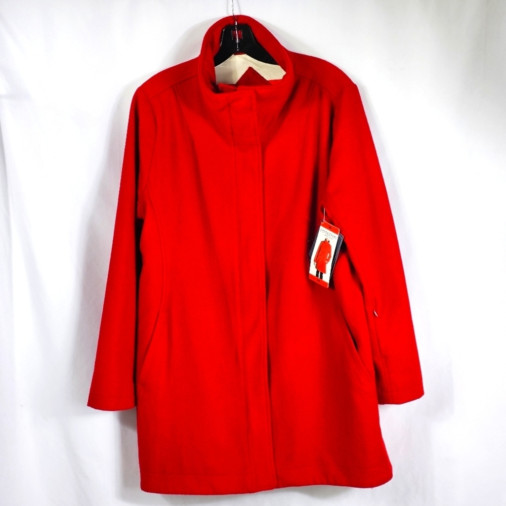 Pendleton Women Hudson Bay Red Wool Car Coat Sz M Striped Lining Water Repellent